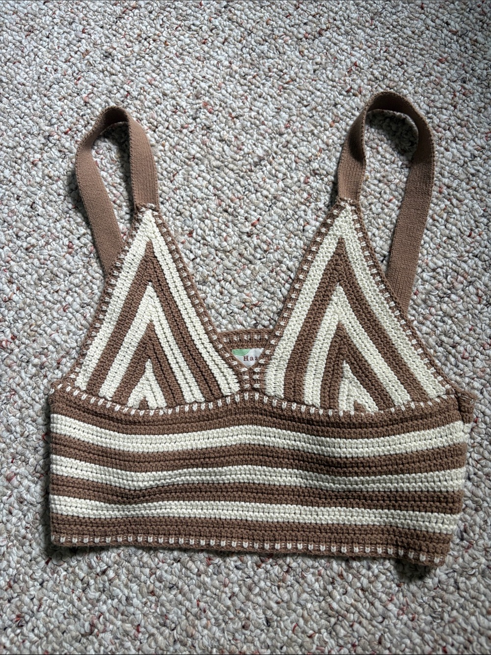 hazel Brown & Cream Crochet Stripe Bralette
